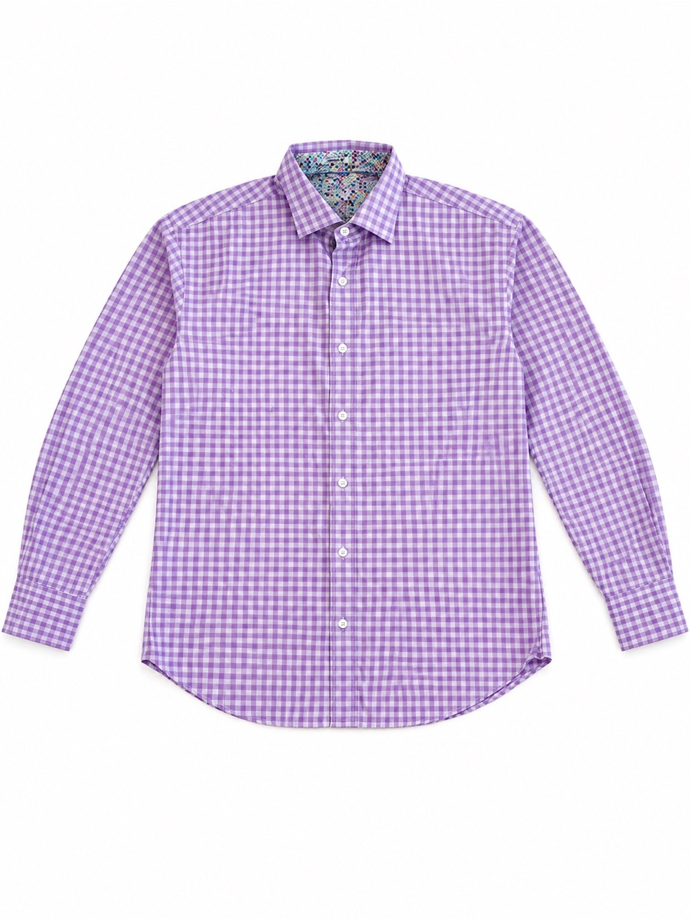 BUGATCHI UOMO SHAPED FIT GINGHAM BUTTON DOWN SHIRT MENS LARGE PURPLE FLIP CUFF